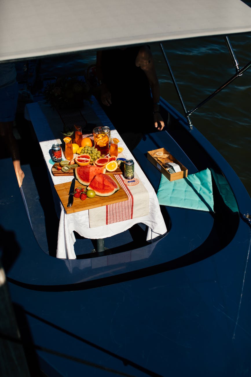 table with fruits on boat